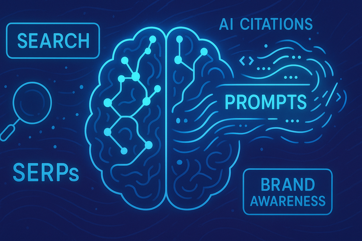 illustration of brain with prompts for brand awareness and search